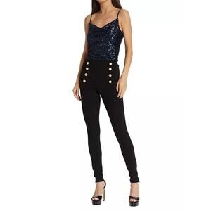 Generation Love Deniz Ponte Button Leggings High Waisted Stretch Black Large NEW